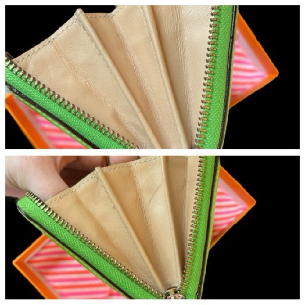 Kate Spade Neon Lime Green Zip Wallet & Neon Pink, Orange and Gold KS Box - Picture 13 of 16